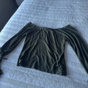 EARTHBOUND Dark Green Off-Shoulder Long Sleeve Top